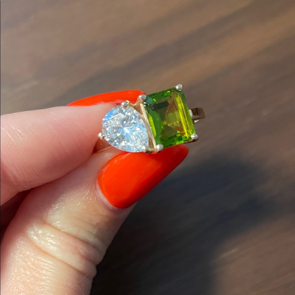 Vibrant Green and Silver Dual Gemstone Ring